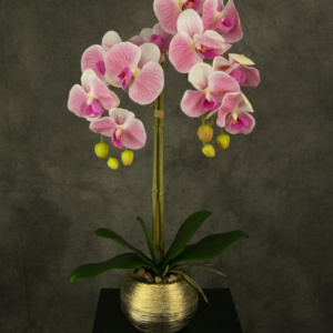 Kunst Orchidee 56 cm donker roze in gouden pot