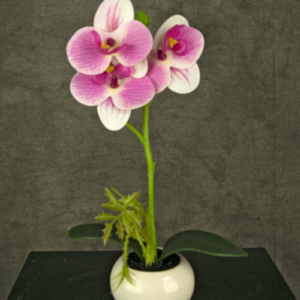 Kunst Orchidee 28 cm wit/roze in pot